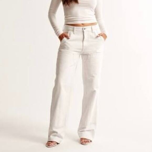Abercrombie & Fitch Mid Rise Slouchy Ecru Carpenter Jean Size 29/8 Long NWT - Picture 3 of 16
